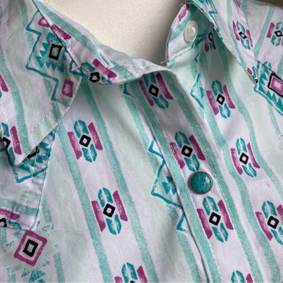 Wrangler Retro Western Curved Yoke Turquoise Snap Down Shirt - Picture 7 of 16